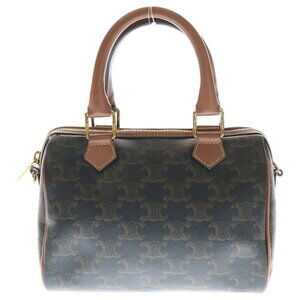 Celine Triomphe Leather Hand Shoulder Boston Bag Brown